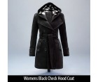 Womens Black Check Hood Coat